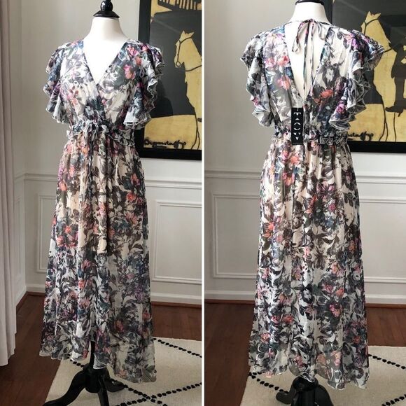 TOV Floral Ruffle Midi Dress NWT M 6 - Picture 1 of 14